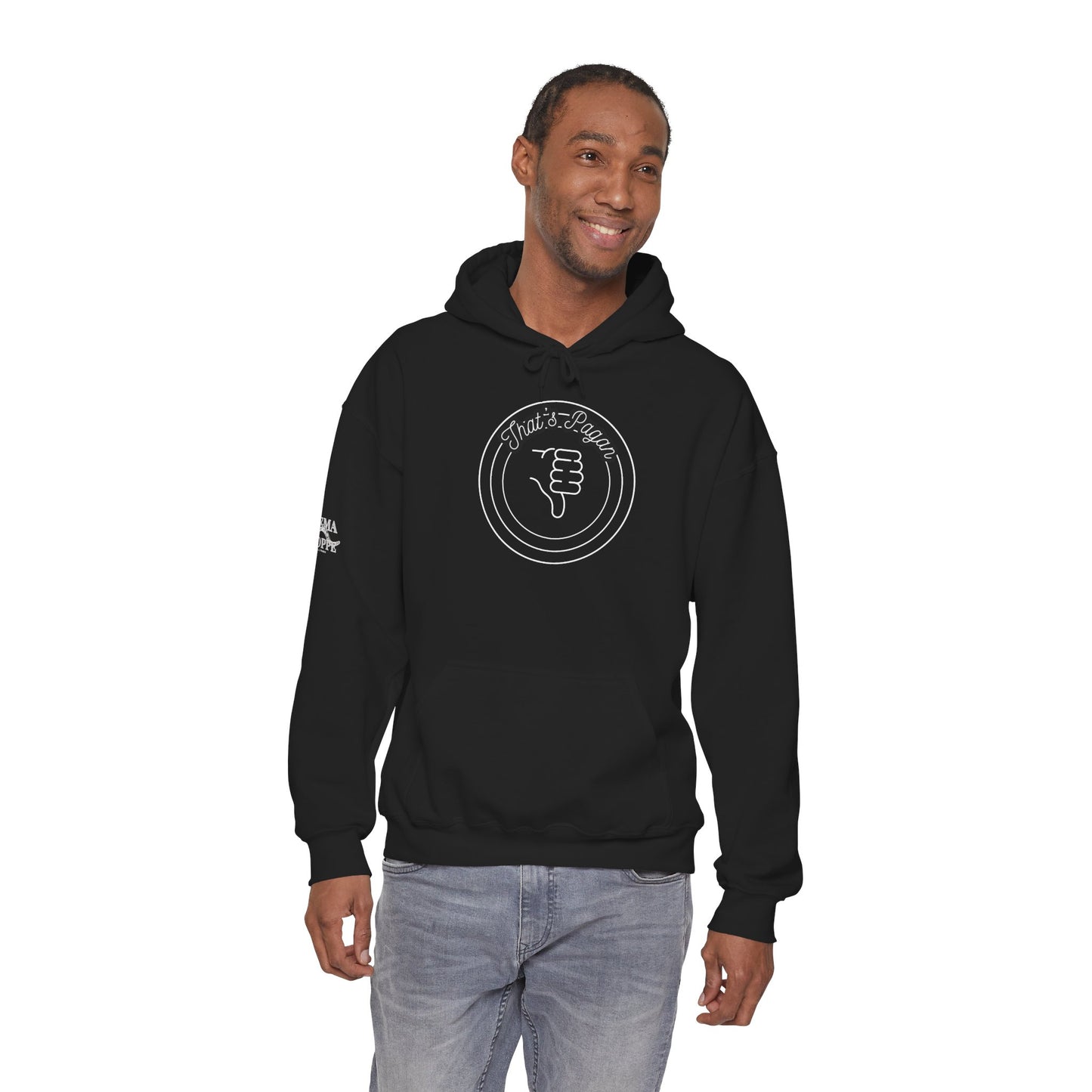 Thar's Pagan Thumbs Down Circle Hoodie — Retro Grunge Anti-Approval Graphic Sweatshirt