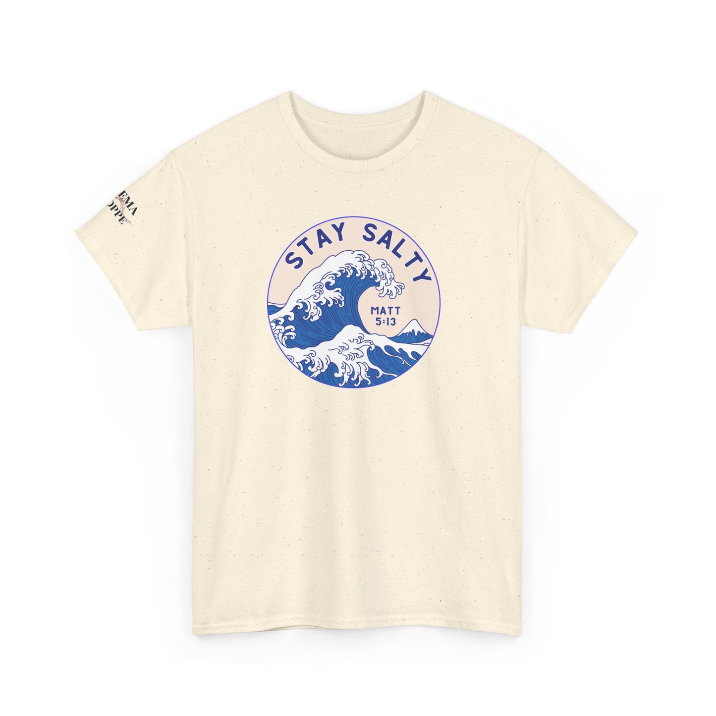 Stay Salty Surf T-Shirt — Coastal Wave Graphic with Matthew 5:13 (Hokusai-Inspired)