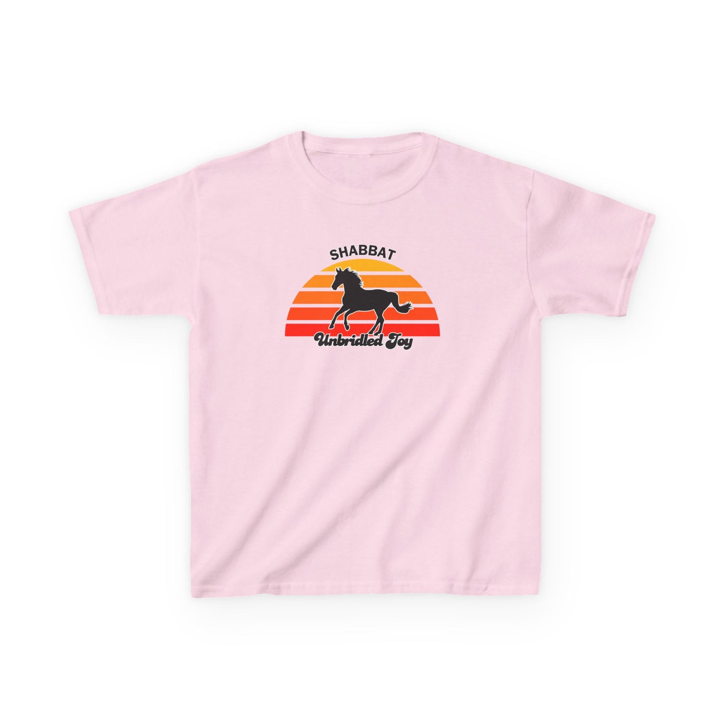 Kids T‑Shirt — 'Shabbat Unbridled Joy' Horse Sunset Graphic