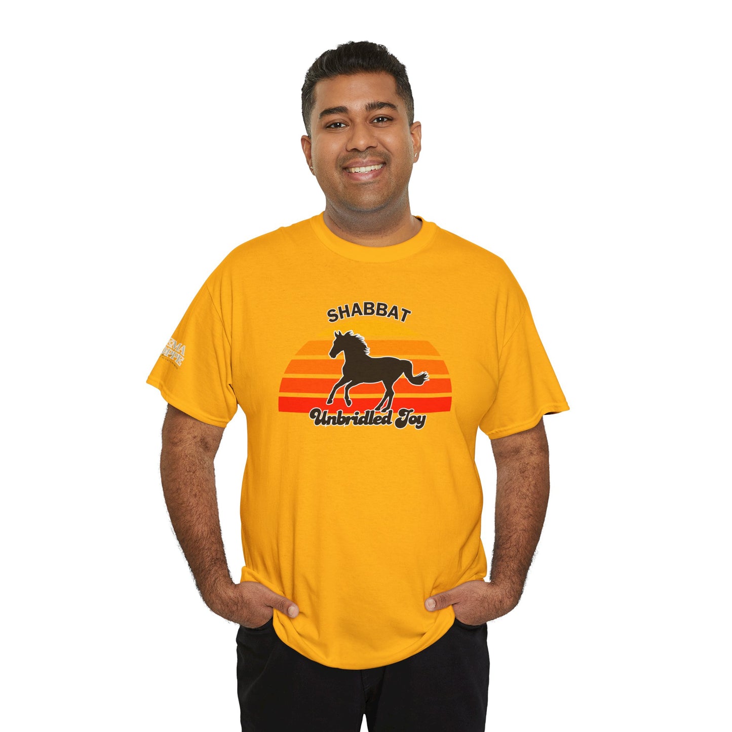 Shabbat Unbridled Joy Tee — Retro Horse Sabbath Sunset T‑Shirt