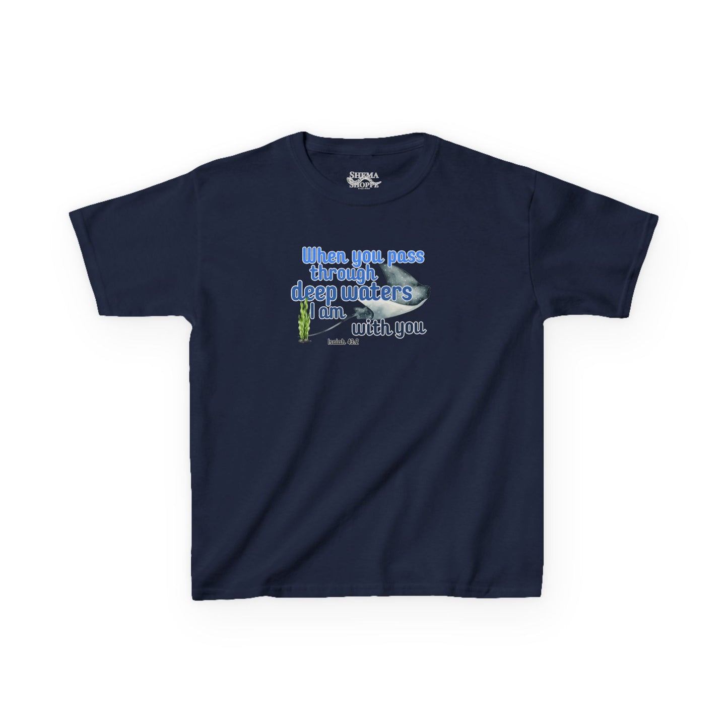 "When you pass through deep waters I am with you" Stingray Bible Verse Shirt Kid's Shirt
