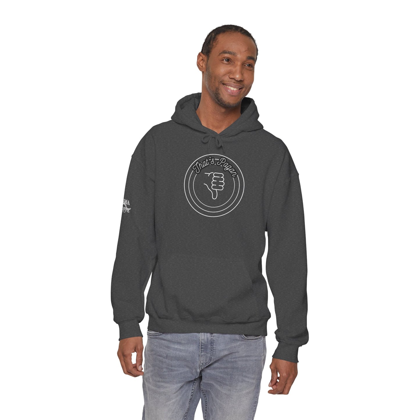 Thar's Pagan Thumbs Down Circle Hoodie — Retro Grunge Anti-Approval Graphic Sweatshirt