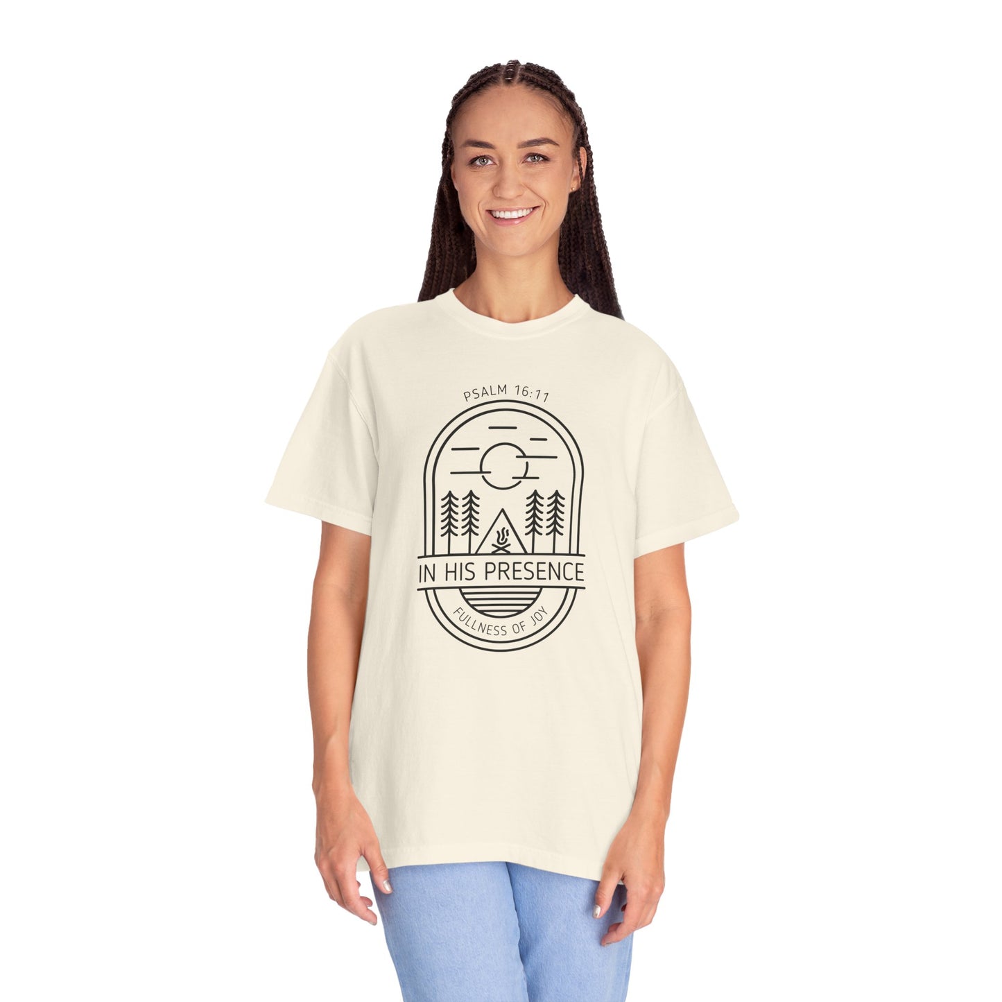 In His Presence T-Shirt — Psalm 16:11 Bible Verse Nature Comfort Colors Cotton Shirt