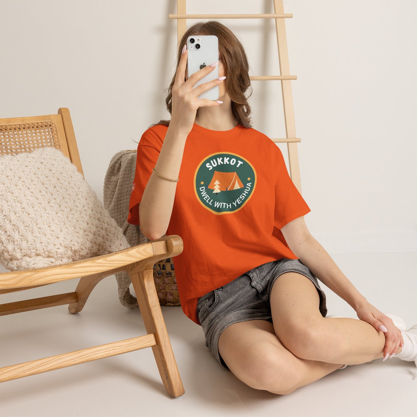 Sukkot Camping Tee — “Dwell With Yeshua” Biblical Feast T‑Shirt