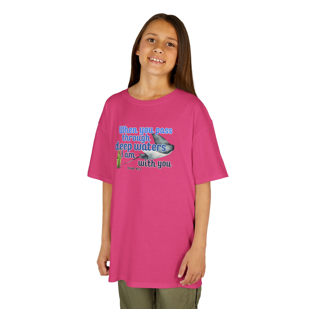 "When you pass through deep waters I am with you" Stingray Bible Verse Shirt Kid's Shirt