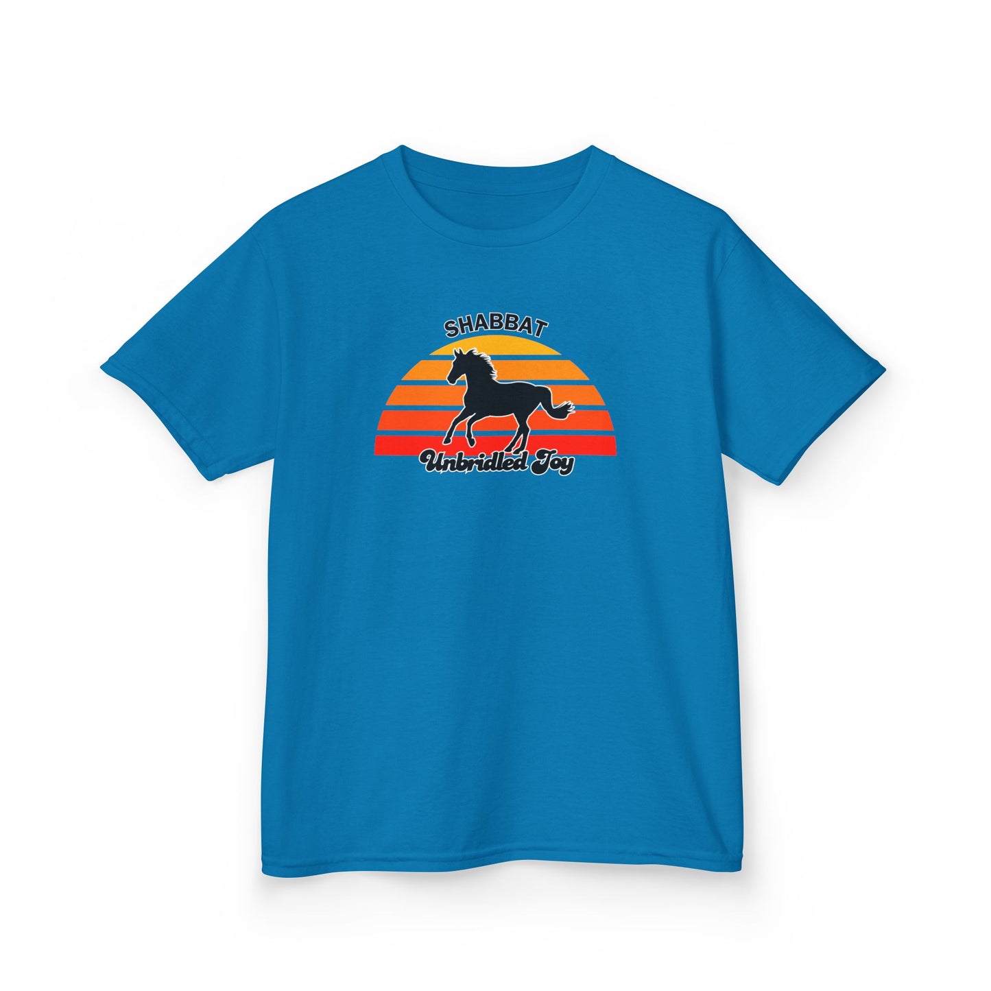 Kids T‑Shirt — 'Shabbat Unbridled Joy' Horse Sunset Graphic