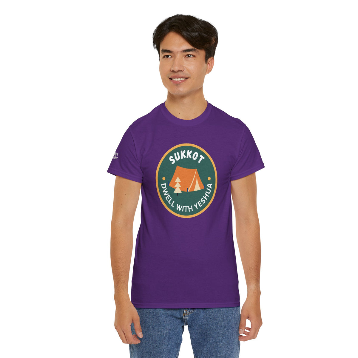 Sukkot Camping Tee — “Dwell With Yeshua” Biblical Feast T‑Shirt