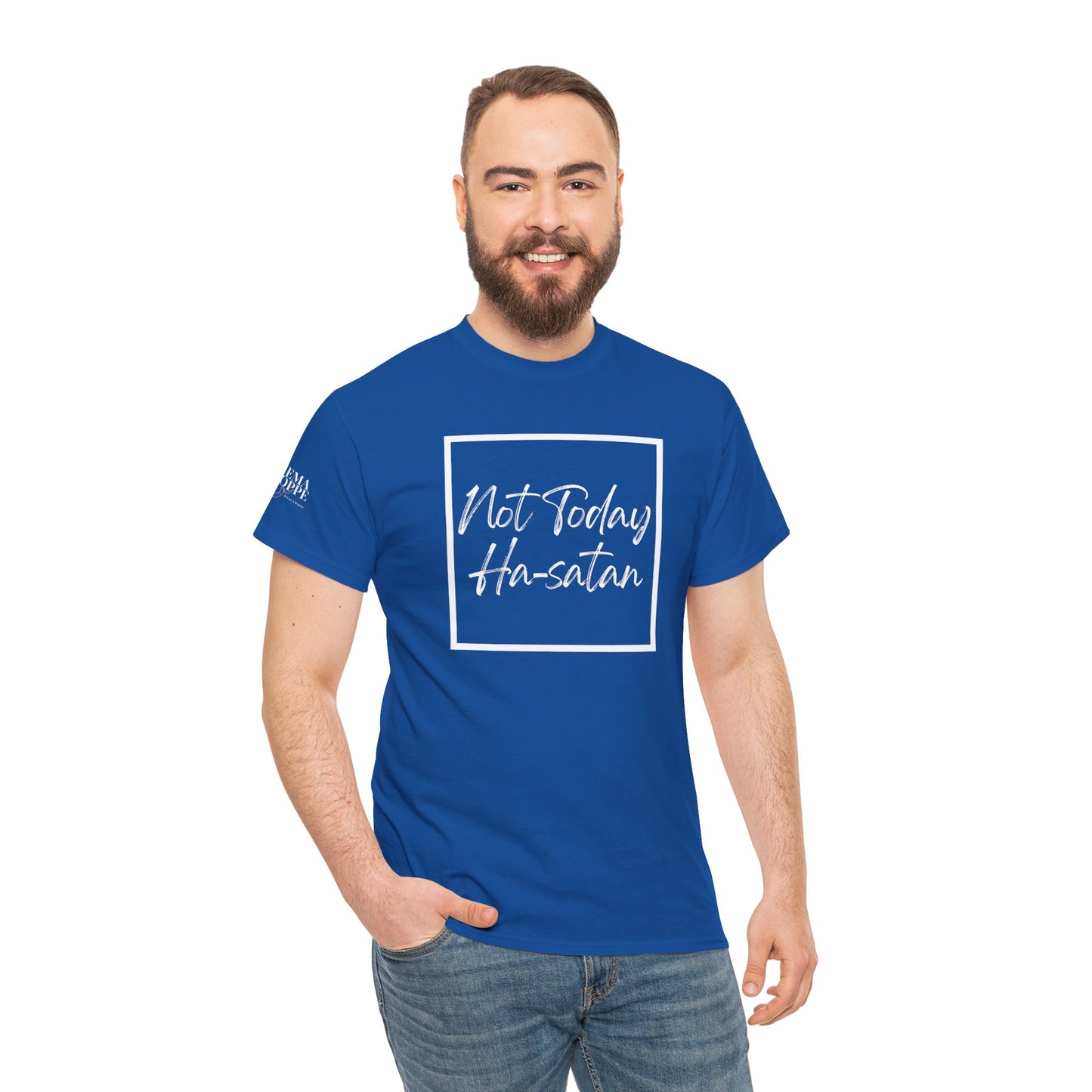 "Not Today Ha-satan" Cotton Tee Minimal Script Graphic Tee