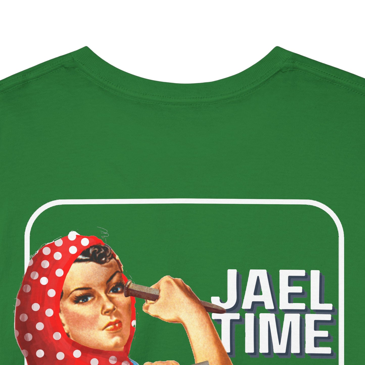 'Jael Time' Humorous Bible Story T-Shirt with Tent Peg and Hammer Design Cotton Tee