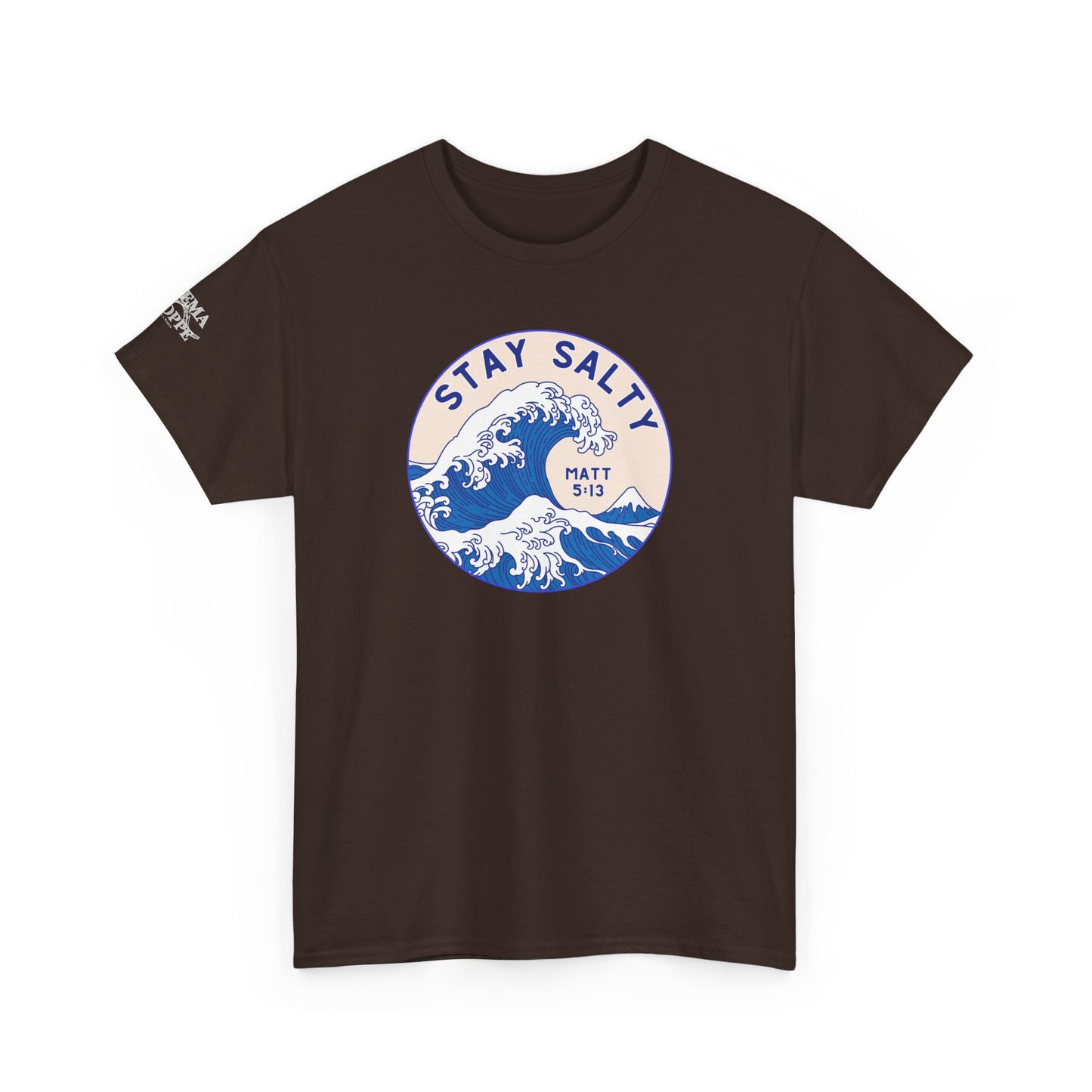 Stay Salty Surf T-Shirt — Coastal Wave Graphic with Matthew 5:13 (Hokusai-Inspired)