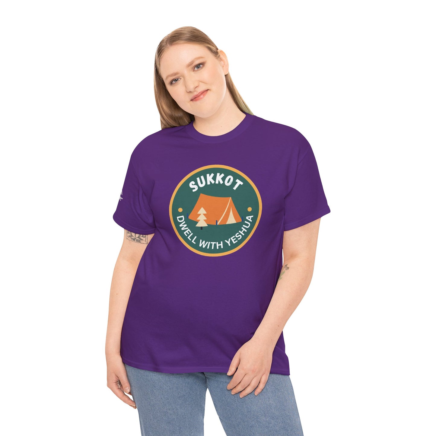 Sukkot Camping Tee — “Dwell With Yeshua” Biblical Feast T‑Shirt