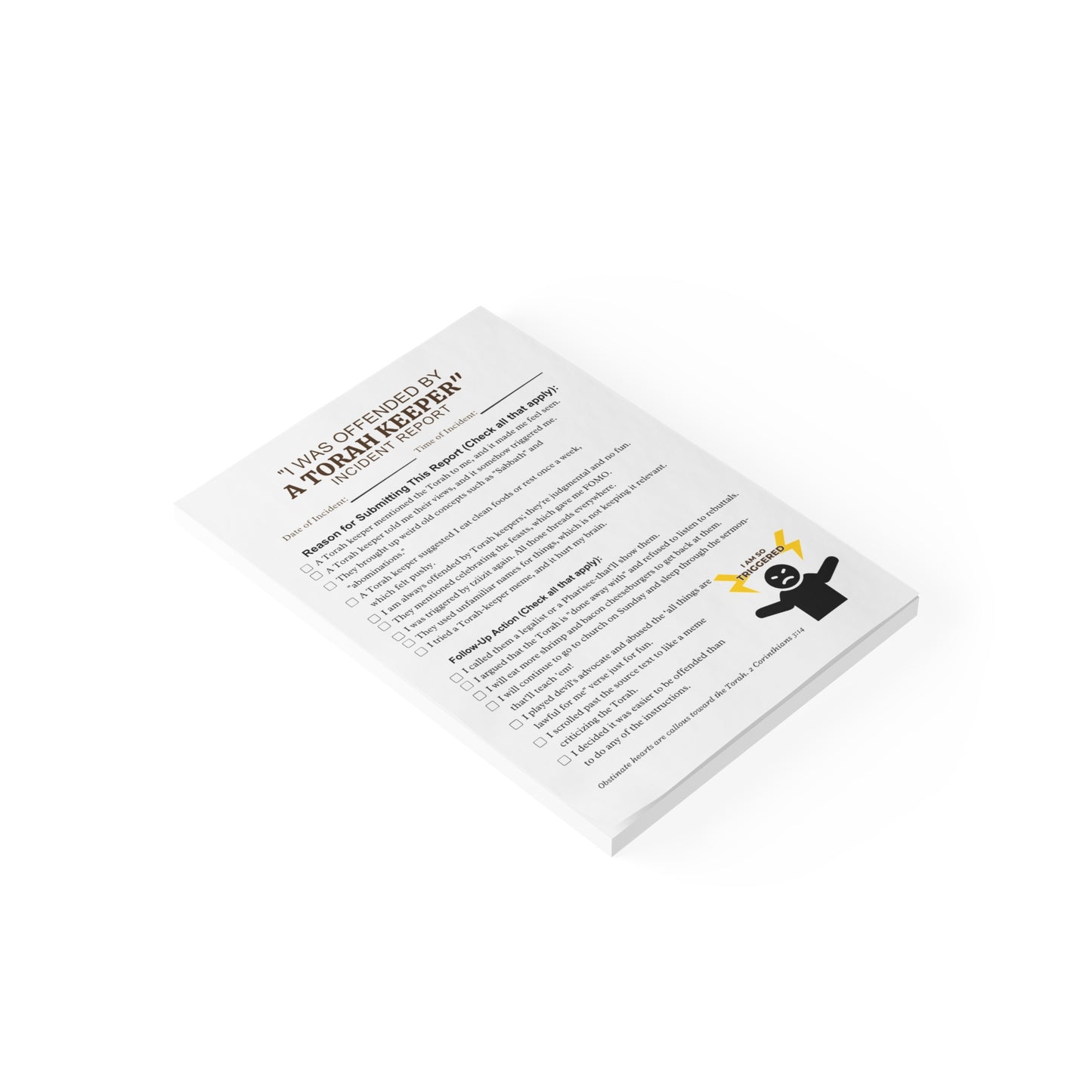 Incident Report Post-it® Note Pad — "I Was Offended by a Torah Keeper" Novelty Sticky Notes