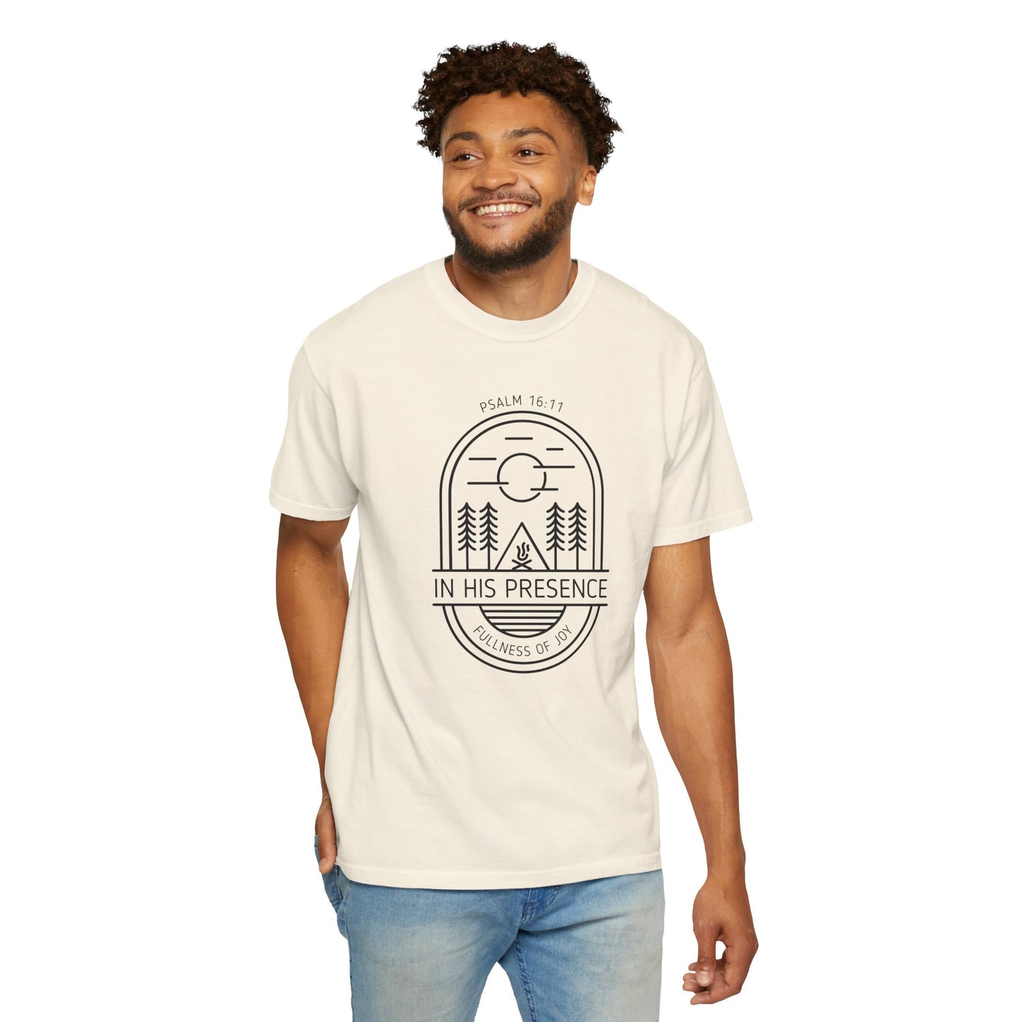 In His Presence T-Shirt — Psalm 16:11 Bible Verse Nature Comfort Colors Cotton Shirt