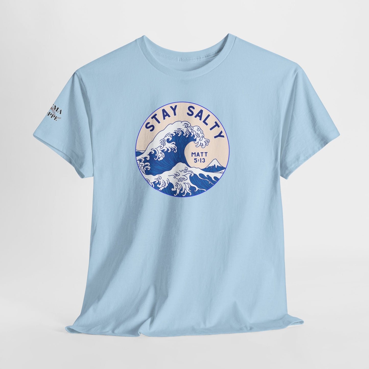 Stay Salty Surf T-Shirt — Coastal Wave Graphic with Matthew 5:13 (Hokusai-Inspired)