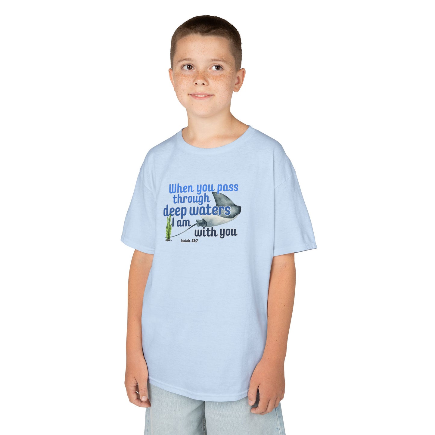 "When you pass through deep waters I am with you" Stingray Bible Verse Shirt Kid's Shirt