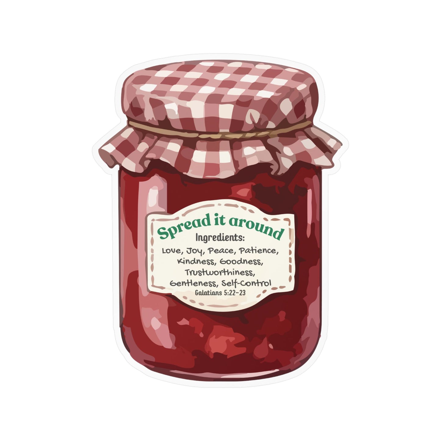 Jam Jar Fruit Of The Spirit Biblical Vinyl Sticker – “Spread It Around” Inspirational Kiss-Cut Decal