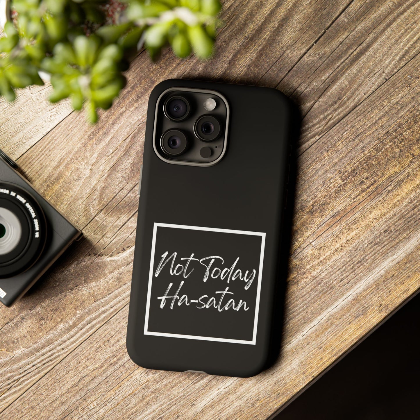 Phone Case- “Not Today Ha-satan” Black Tough Protective Cover Hebrew Humor