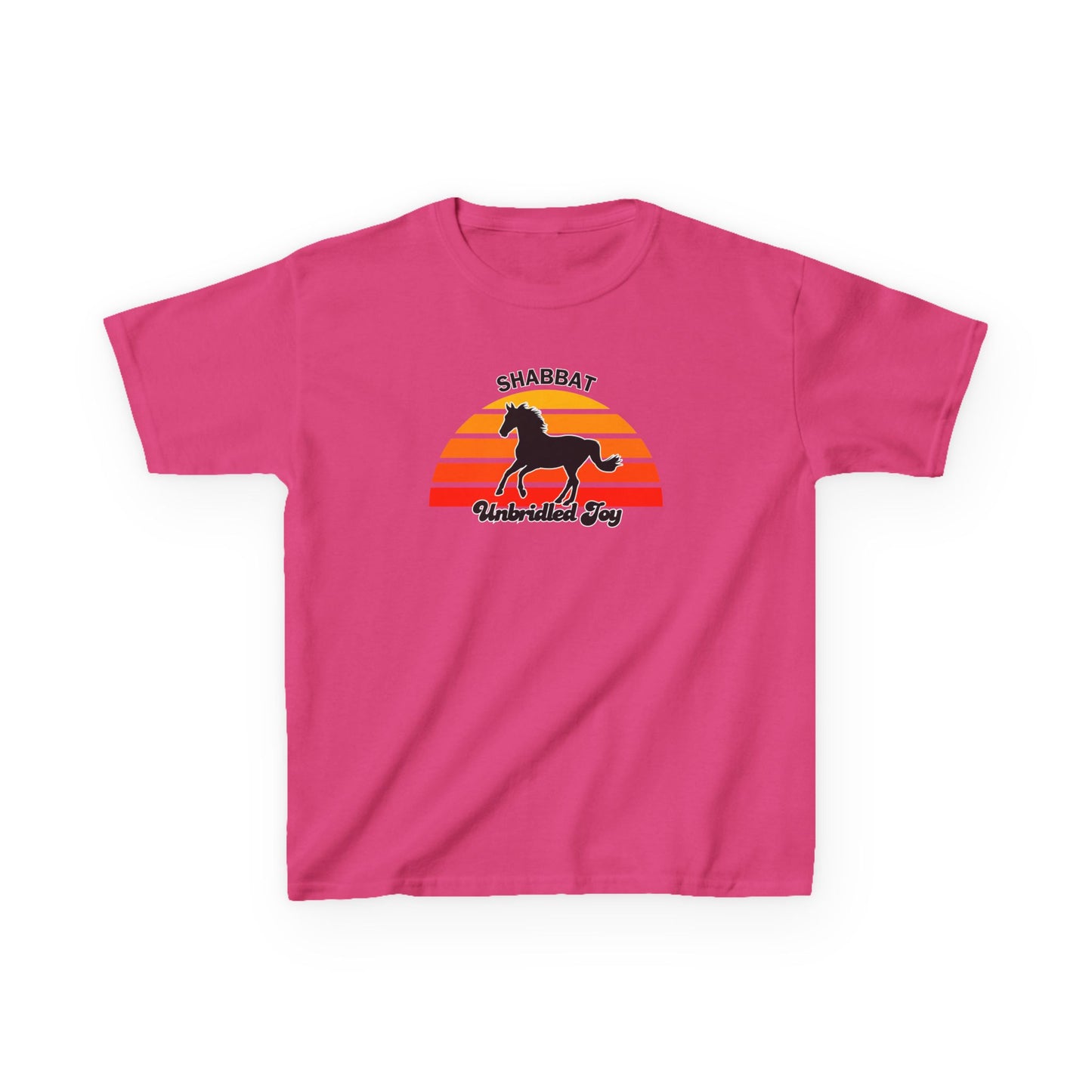 Kids T‑Shirt — 'Shabbat Unbridled Joy' Horse Sunset Graphic