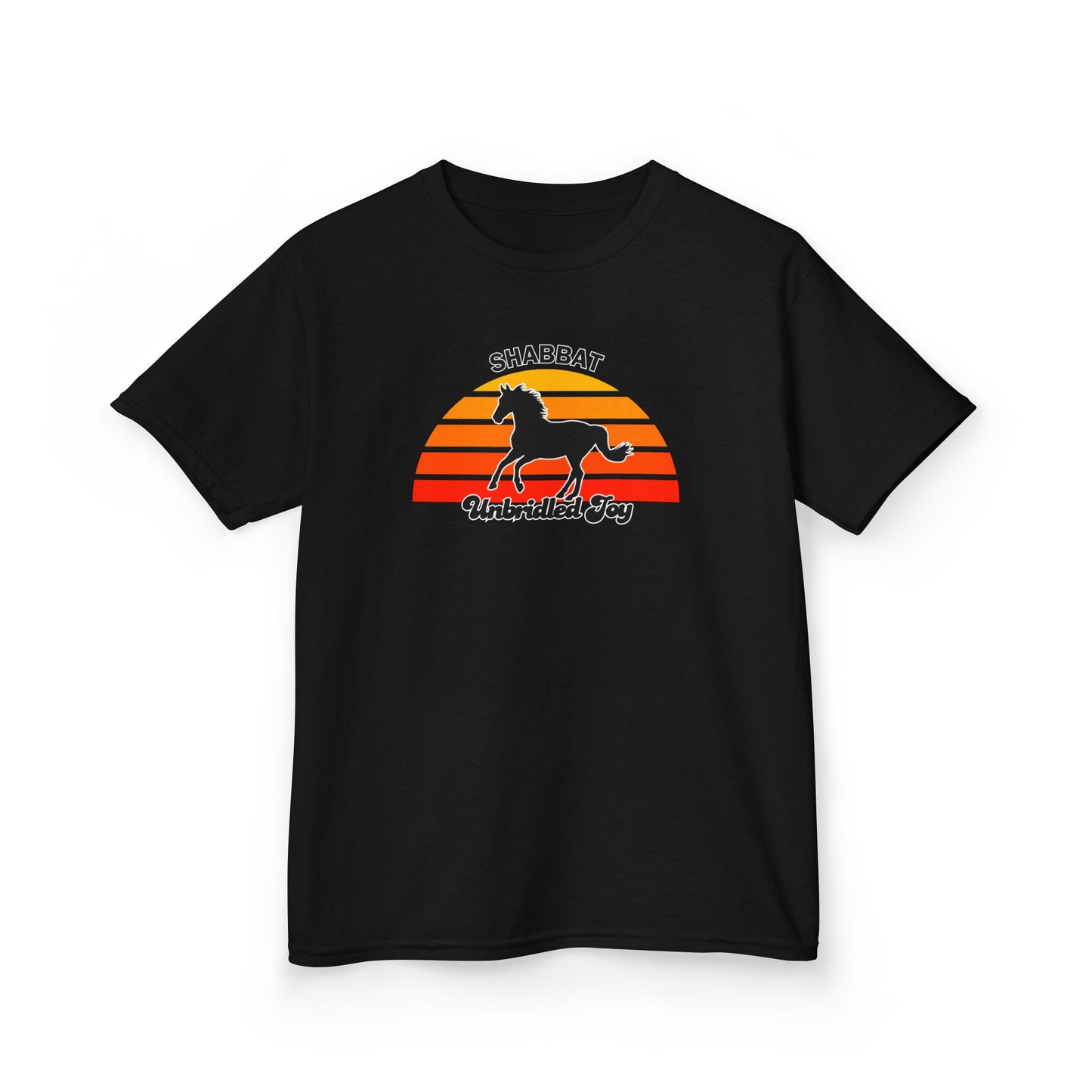 Kids T‑Shirt — 'Shabbat Unbridled Joy' Horse Sunset Graphic