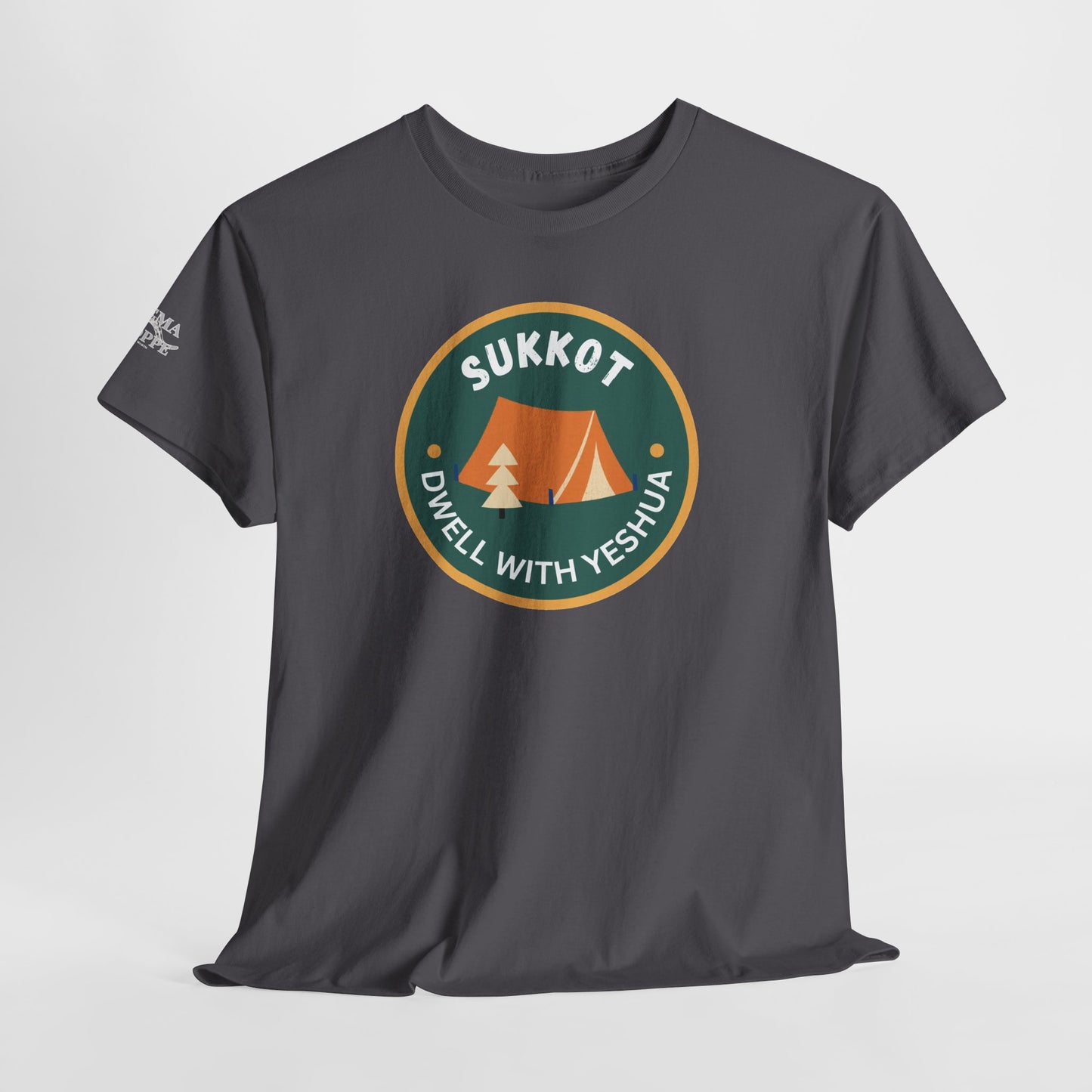Sukkot Camping Tee — “Dwell With Yeshua” Biblical Feast T‑Shirt