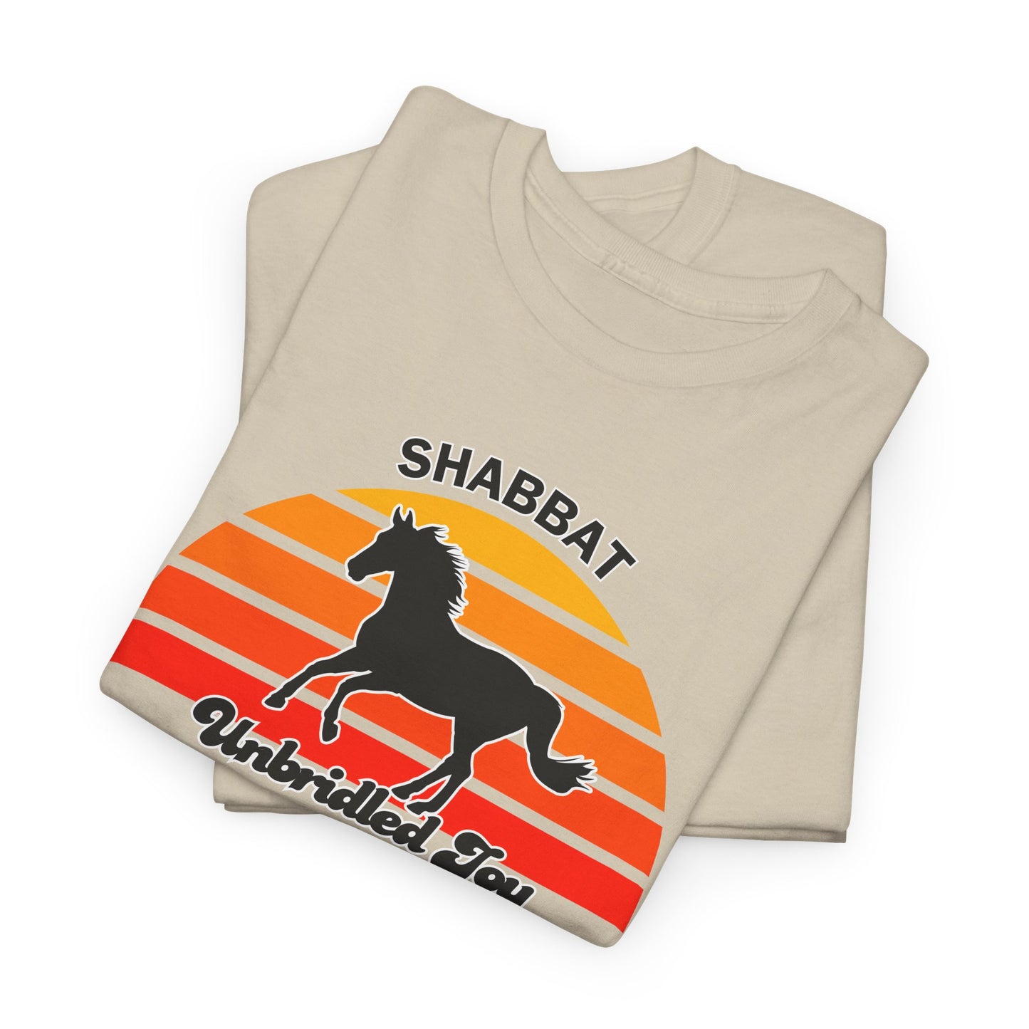 Shabbat Unbridled Joy Tee — Retro Horse Sabbath Sunset T‑Shirt