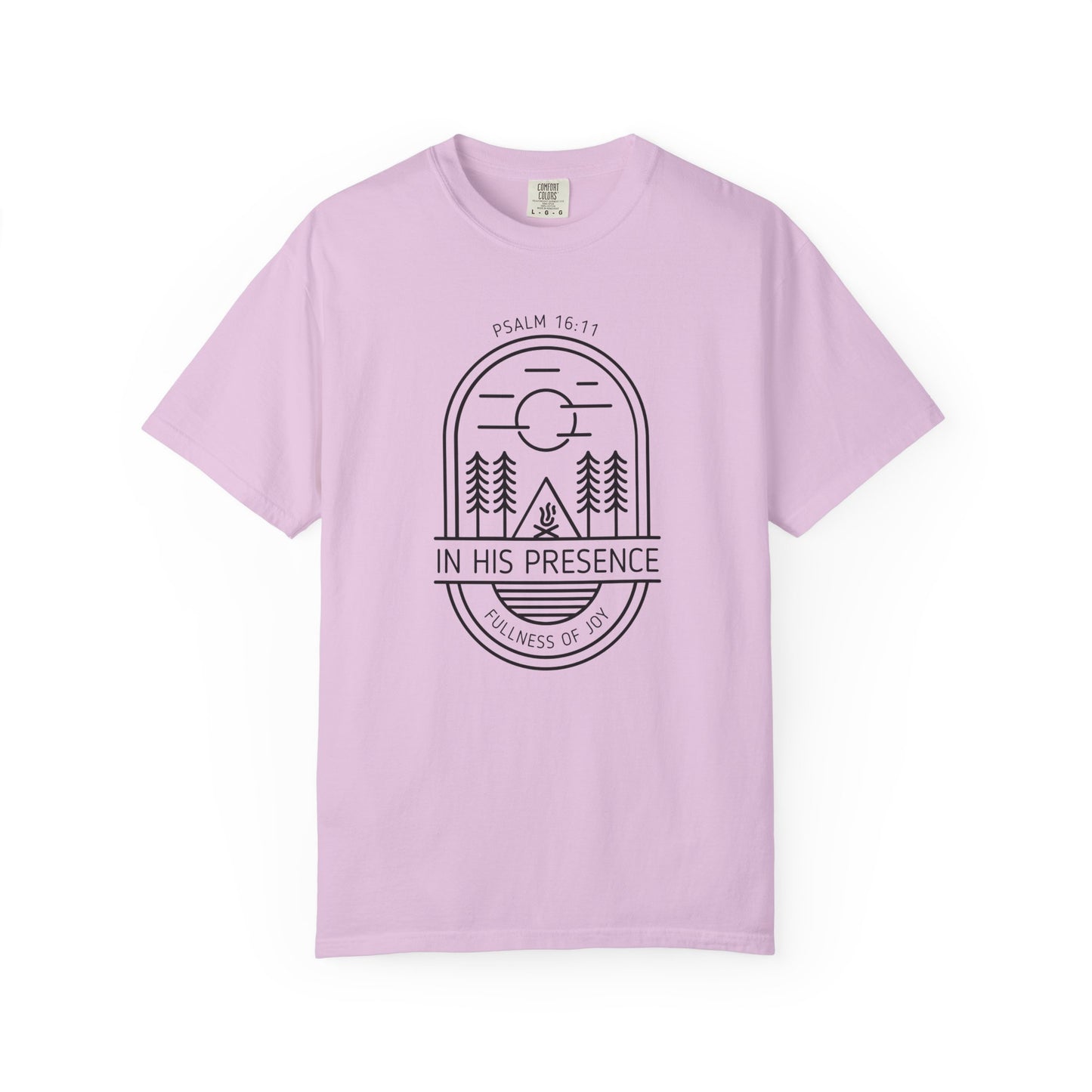 In His Presence T-Shirt — Psalm 16:11 Bible Verse Nature Comfort Colors Cotton Shirt