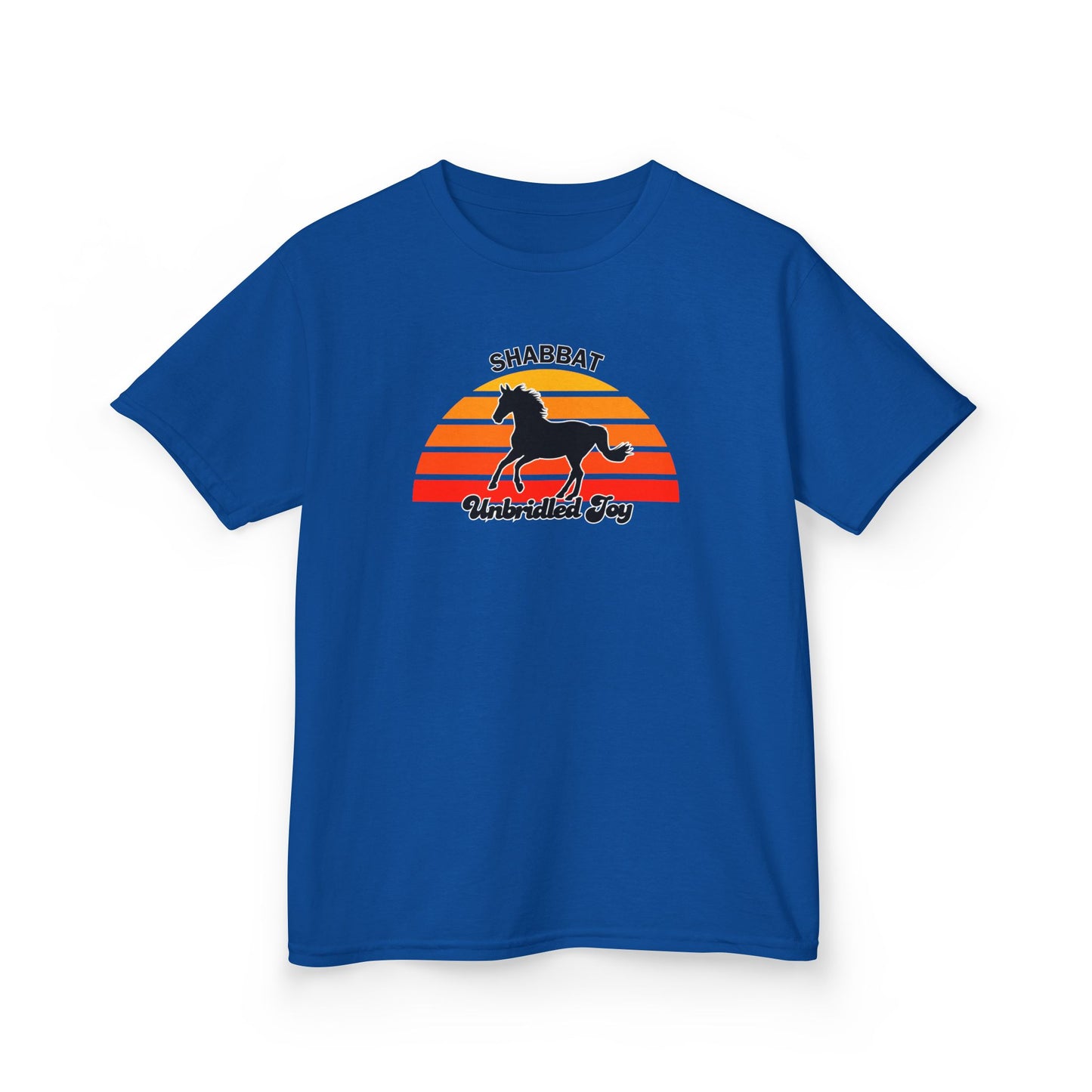 Kids T‑Shirt — 'Shabbat Unbridled Joy' Horse Sunset Graphic