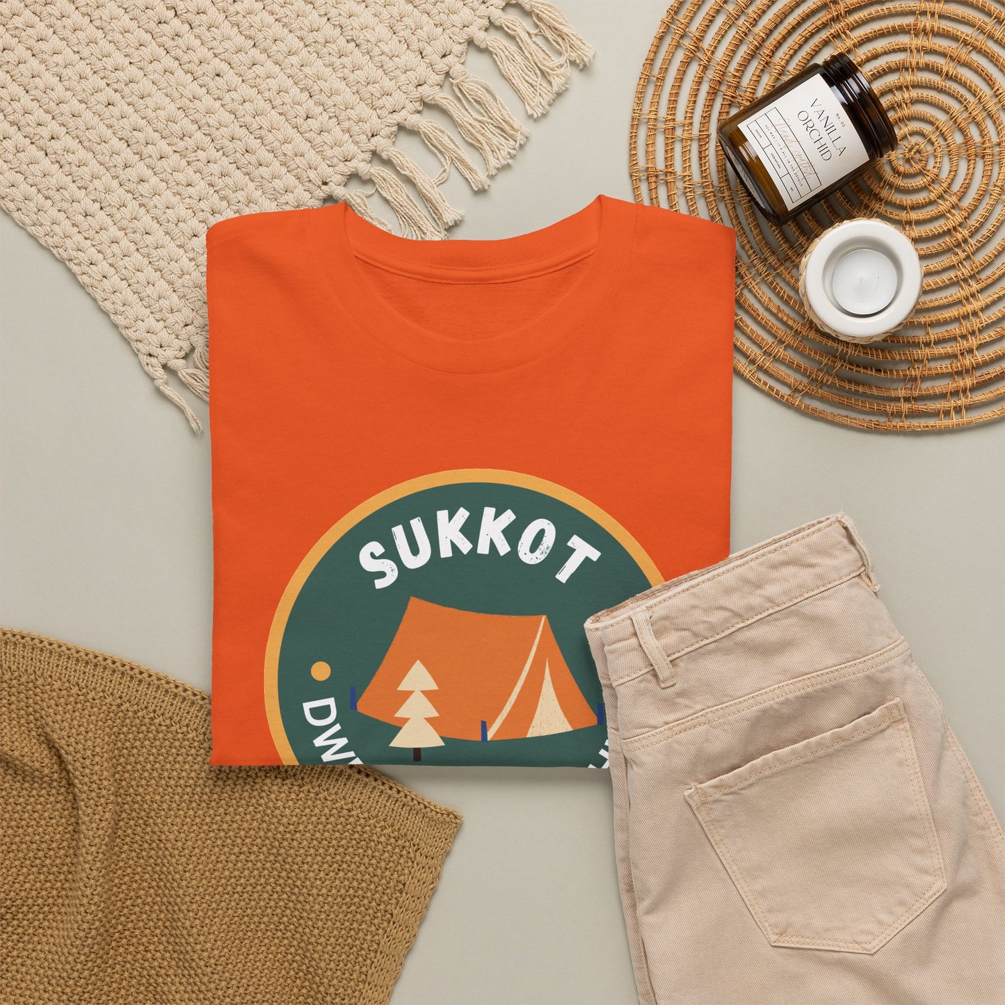 Sukkot Camping Tee — “Dwell With Yeshua” Biblical Feast T‑Shirt