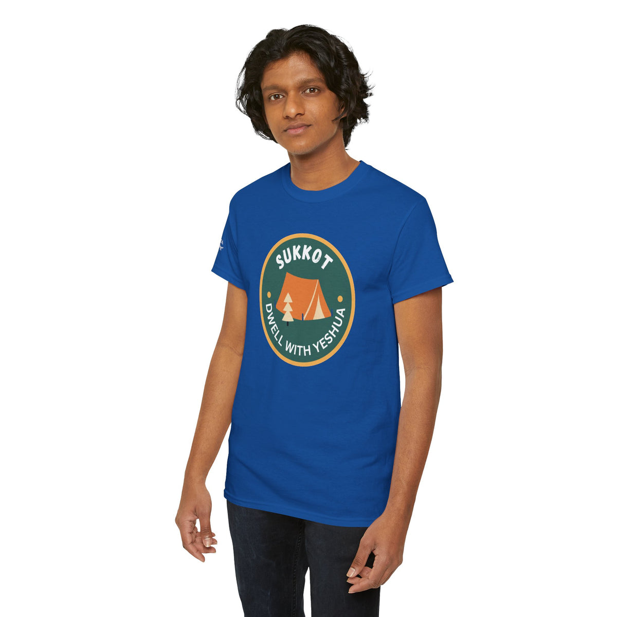 Sukkot Camping Tee — “Dwell With Yeshua” Biblical Feast T‑Shirt