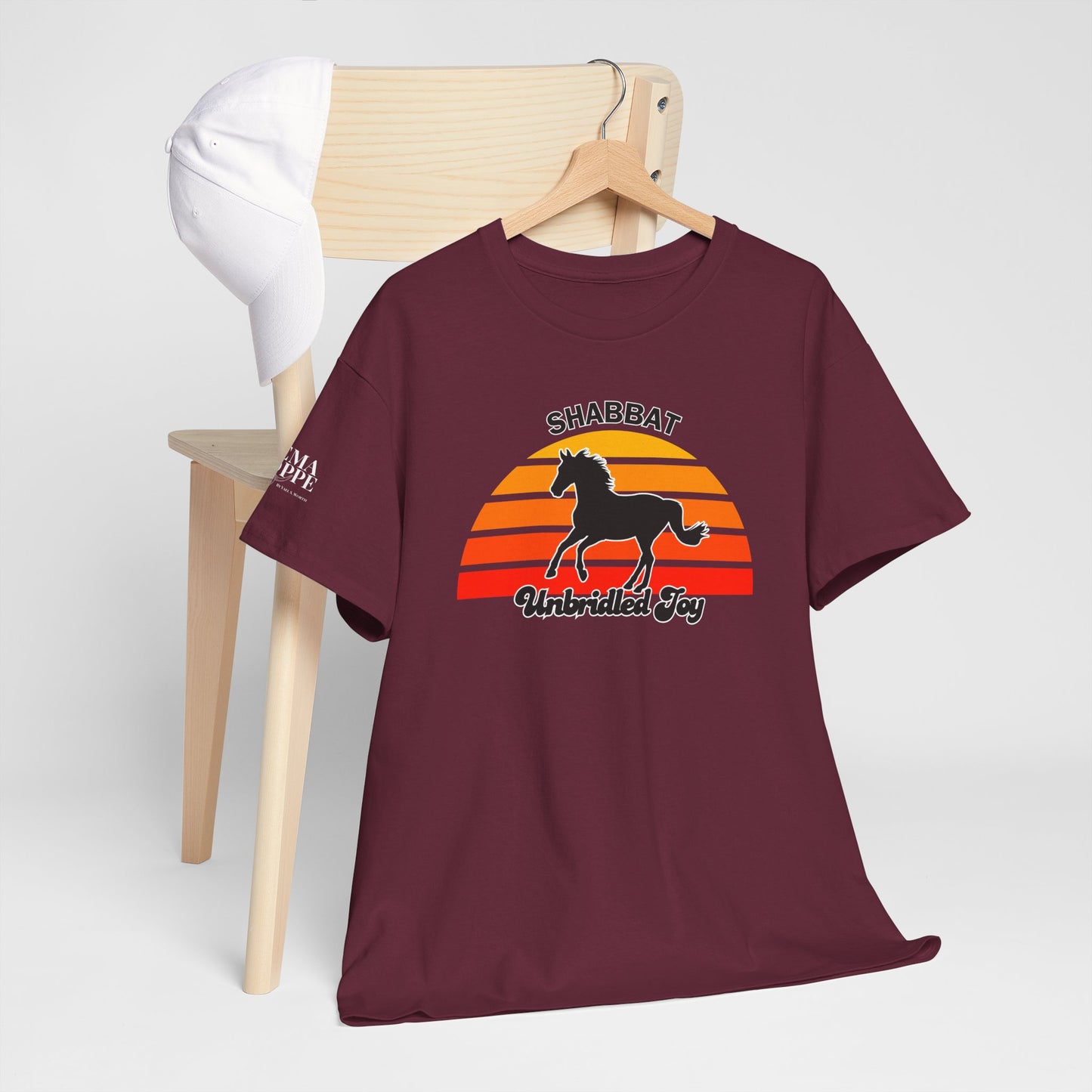 Shabbat Unbridled Joy Tee — Retro Horse Sabbath Sunset T‑Shirt
