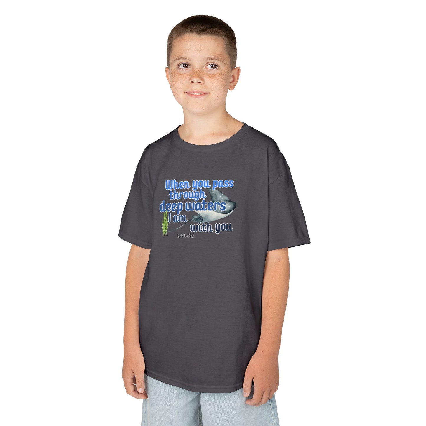 "When you pass through deep waters I am with you" Stingray Bible Verse Shirt Kid's Shirt