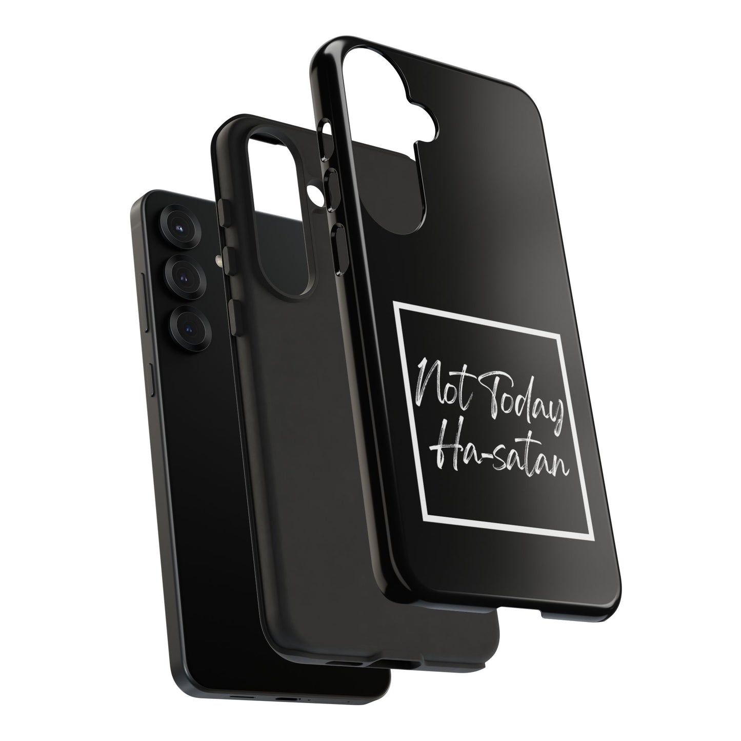 Phone Case- “Not Today Ha-satan” Black Tough Protective Cover Hebrew Humor