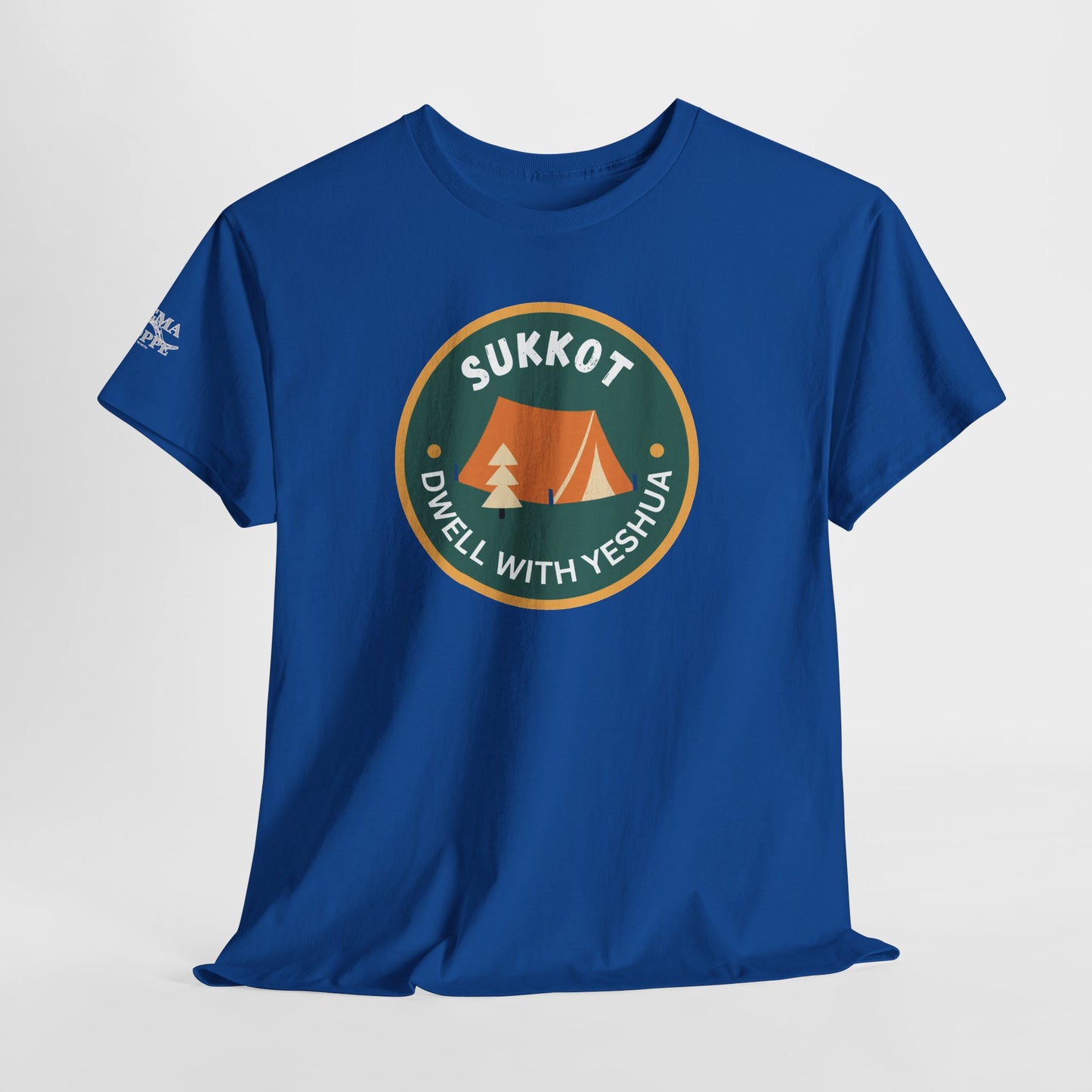 Sukkot Camping Tee — “Dwell With Yeshua” Biblical Feast T‑Shirt
