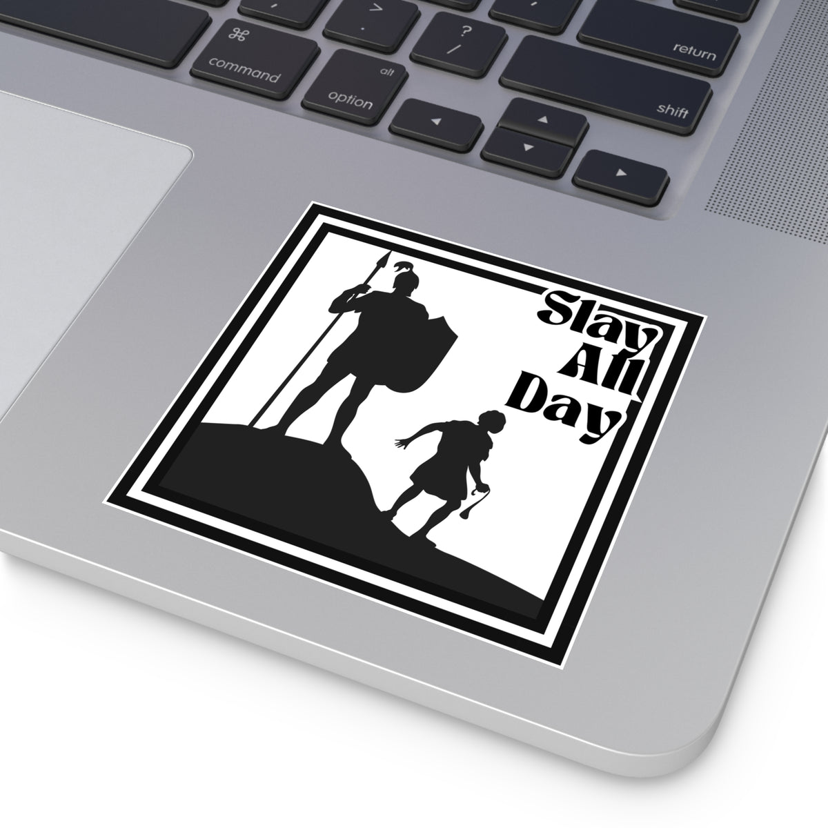 Indoor Outdoor Square Stickers - Slay All Day - Motivational Decor, Warrior, David and Goliath, Gen Z, Gen A, Bible,  Faith
