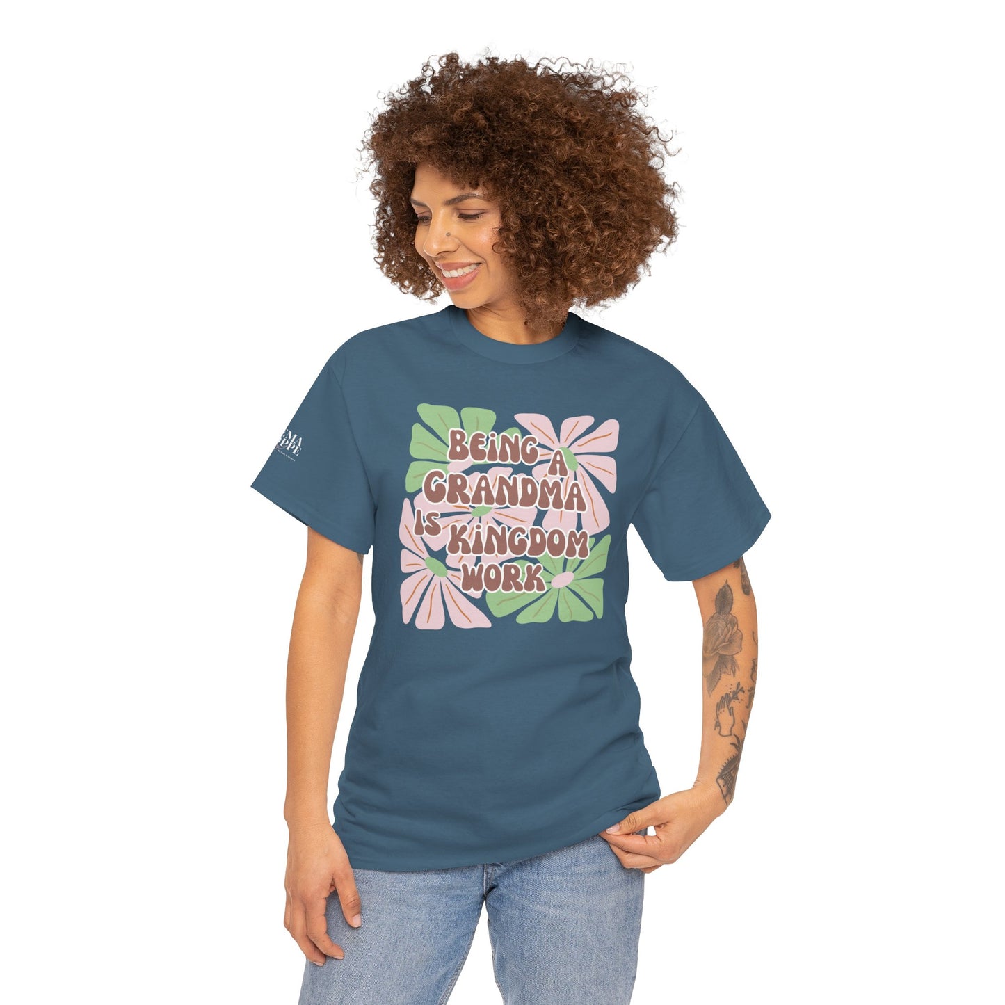 Being A Grandma Is Kingdom Work T-Shirt — Floral Retro Grandmother Appreciation Gift