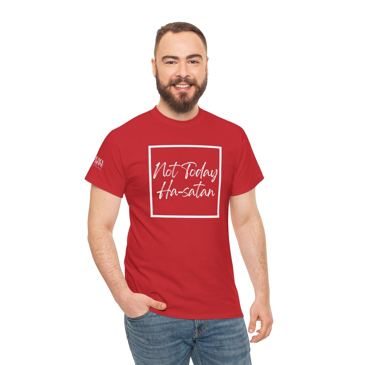 "Not Today Ha-satan" Cotton Tee Minimal Script Graphic Tee