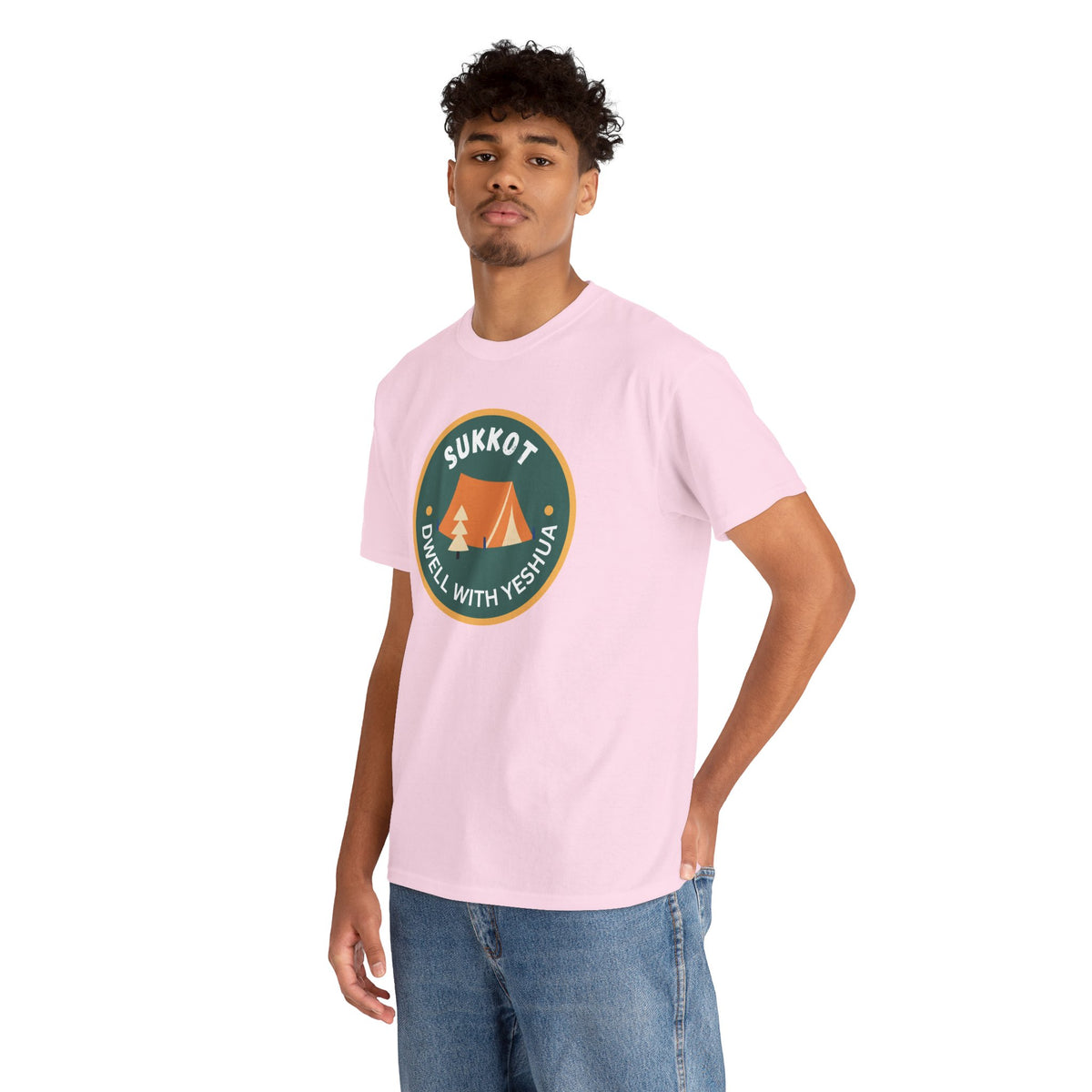 Sukkot Camping Tee — “Dwell With Yeshua” Biblical Feast T‑Shirt