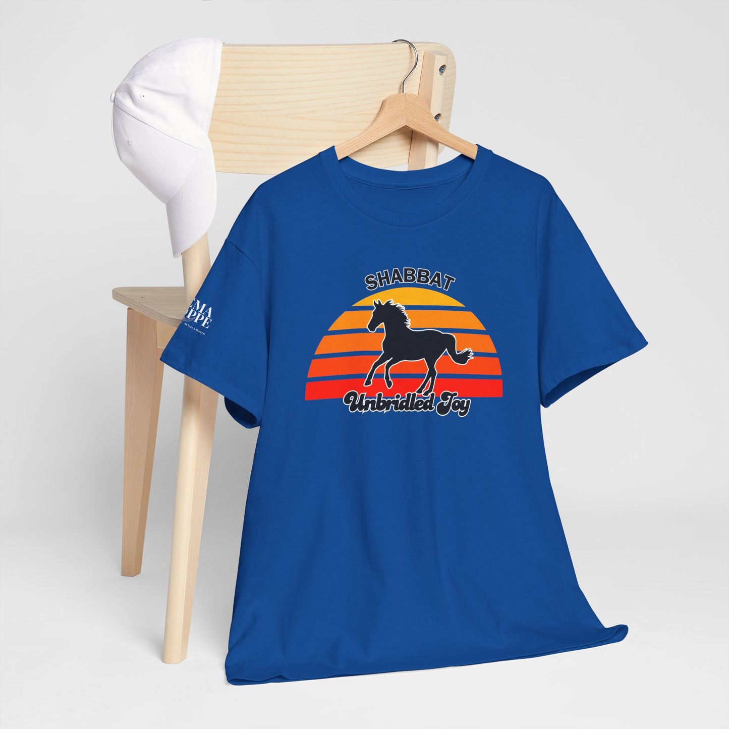 Shabbat Unbridled Joy Tee — Retro Horse Sabbath Sunset T‑Shirt