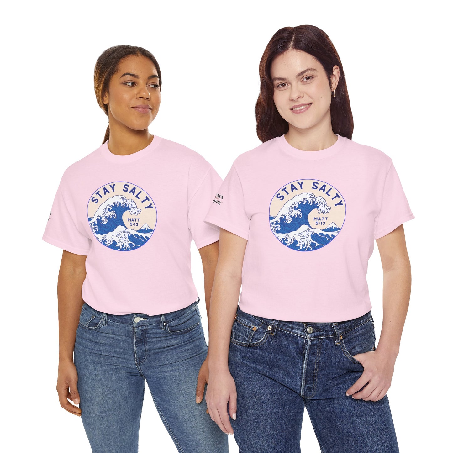 Stay Salty Surf T-Shirt — Coastal Wave Graphic with Matthew 5:13 (Hokusai-Inspired)