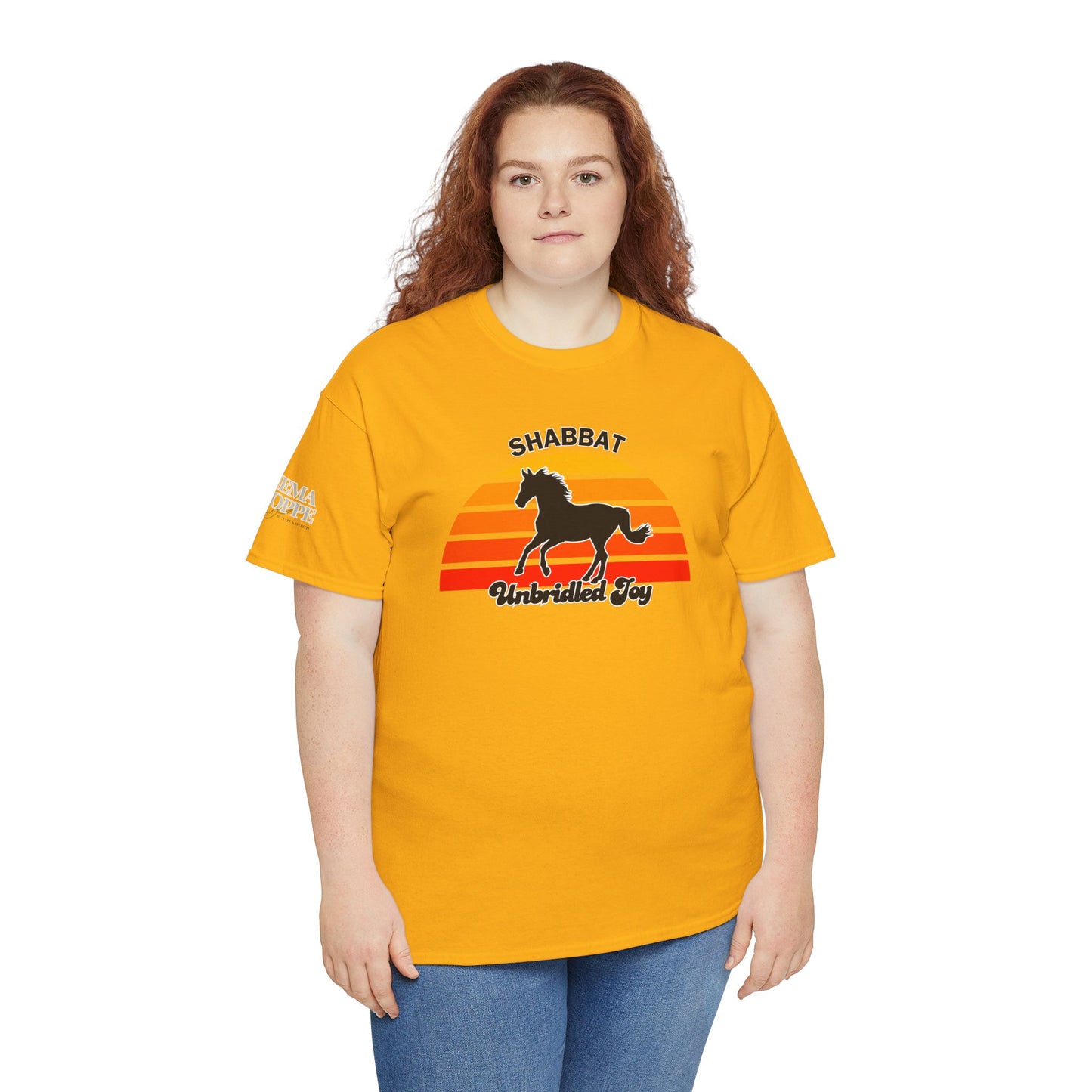 Shabbat Unbridled Joy Tee — Retro Horse Sabbath Sunset T‑Shirt