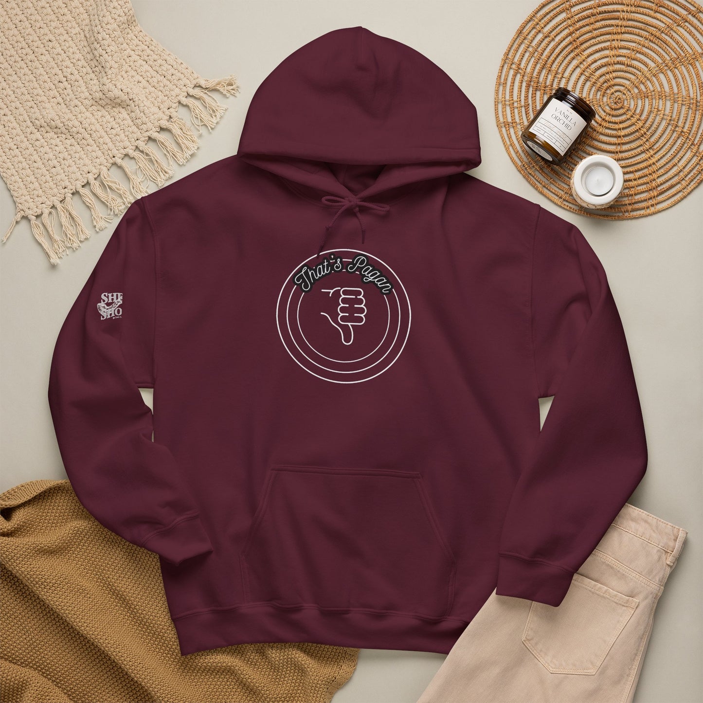 Thar's Pagan Thumbs Down Circle Hoodie — Retro Grunge Anti-Approval Graphic Sweatshirt