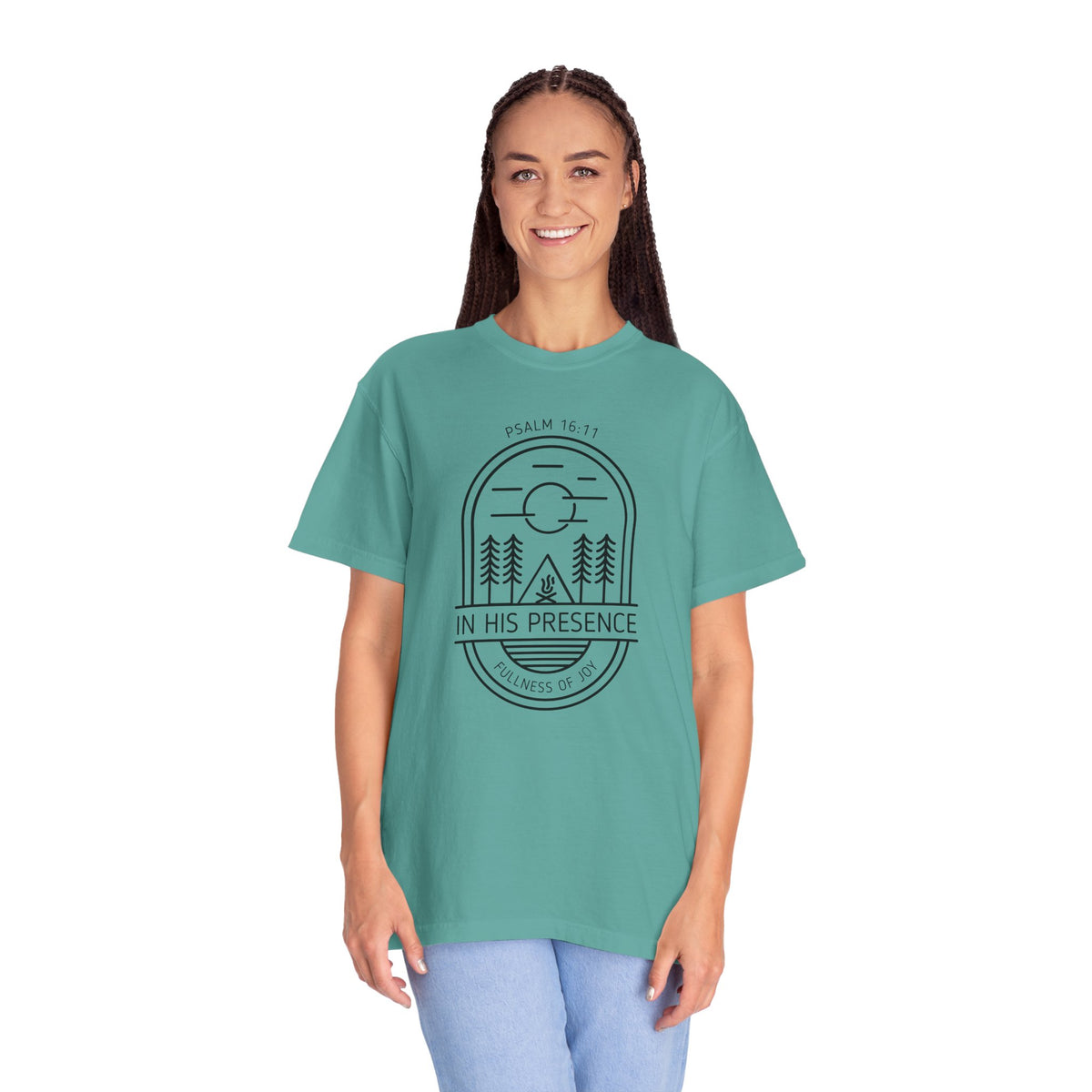 In His Presence T-Shirt — Psalm 16:11 Bible Verse Nature Comfort Colors Cotton Shirt