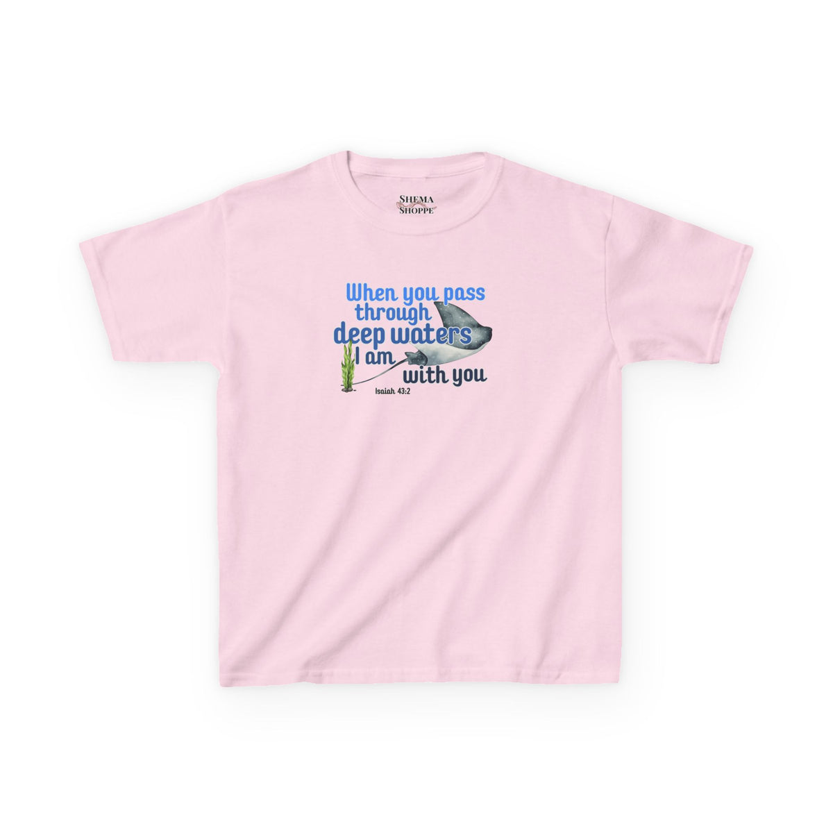 "When you pass through deep waters I am with you" Stingray Bible Verse Shirt Kid's Shirt