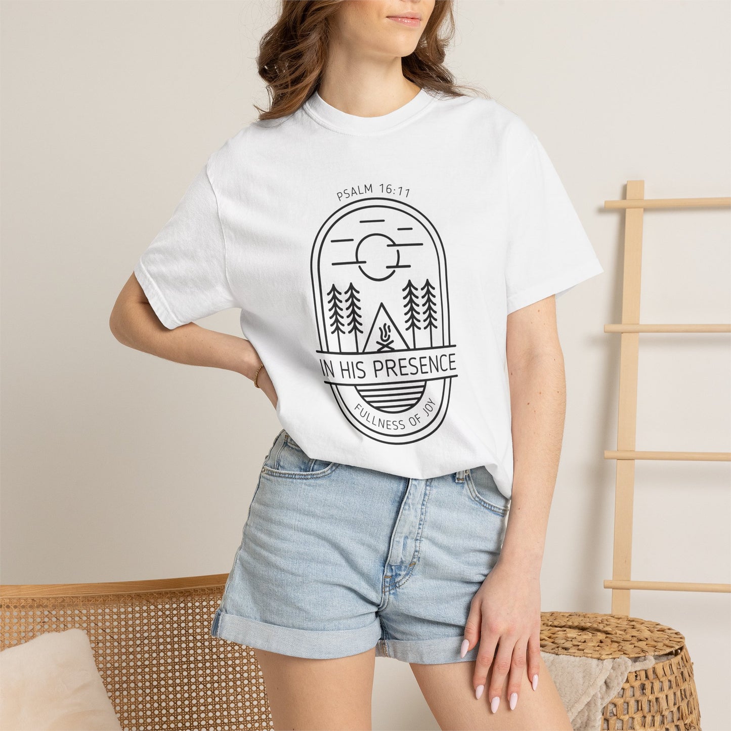 In His Presence T-Shirt — Psalm 16:11 Bible Verse Nature Comfort Colors Cotton Shirt