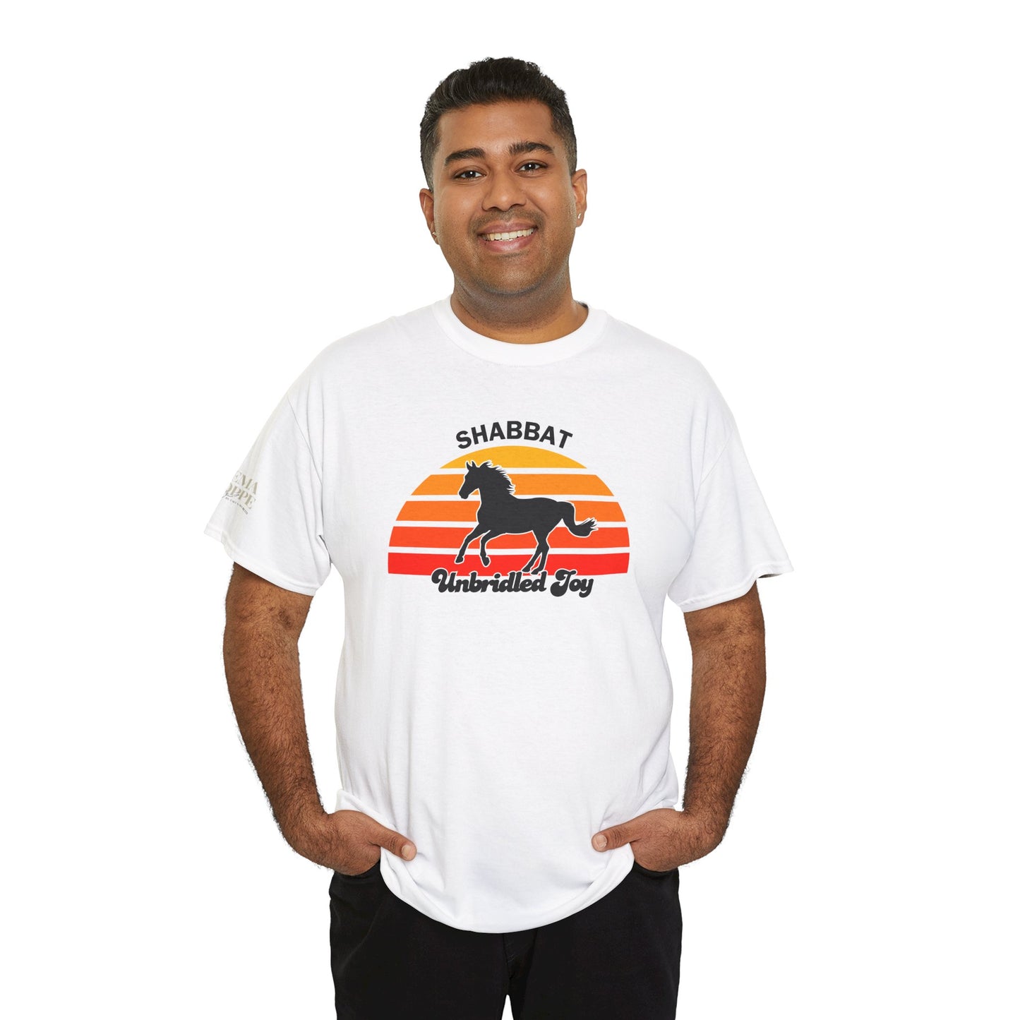 Shabbat Unbridled Joy Tee — Retro Horse Sabbath Sunset T‑Shirt