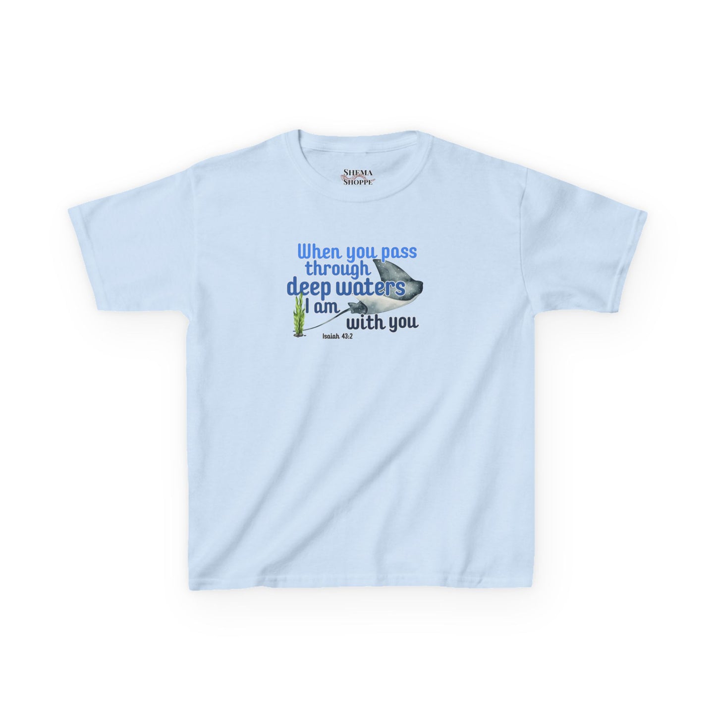 "When you pass through deep waters I am with you" Stingray Bible Verse Shirt Kid's Shirt