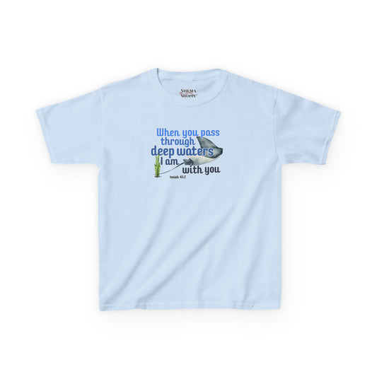 "When you pass through deep waters I am with you" Stingray Bible Verse Shirt Kid's Shirt