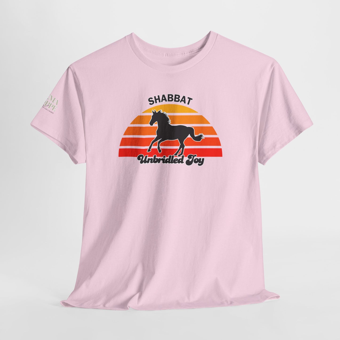 Shabbat Unbridled Joy Tee — Retro Horse Sabbath Sunset T‑Shirt