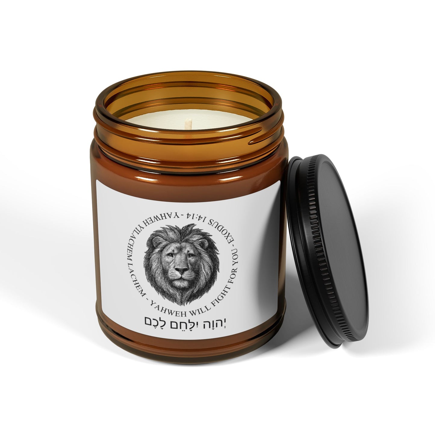 Amber Jar Soy Candle Yahweh Will Fight For You Lion Emblem Scented Candle (Multi-Size, Aromatherapy)