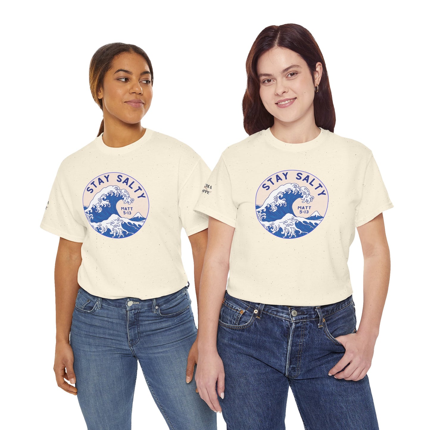 Stay Salty Surf T-Shirt — Coastal Wave Graphic with Matthew 5:13 (Hokusai-Inspired)